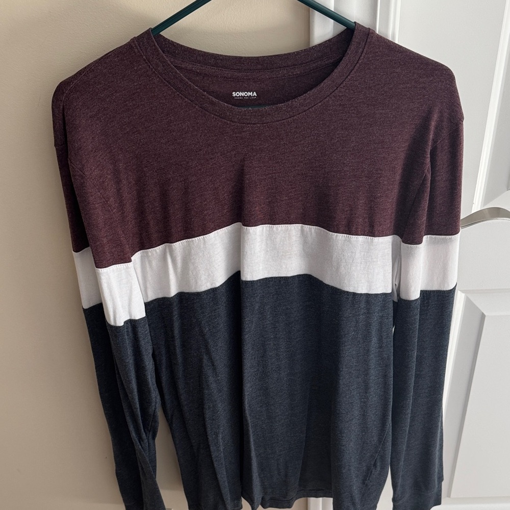 Sonoma Maroon, White, and Charcoal Long Sleeve Top